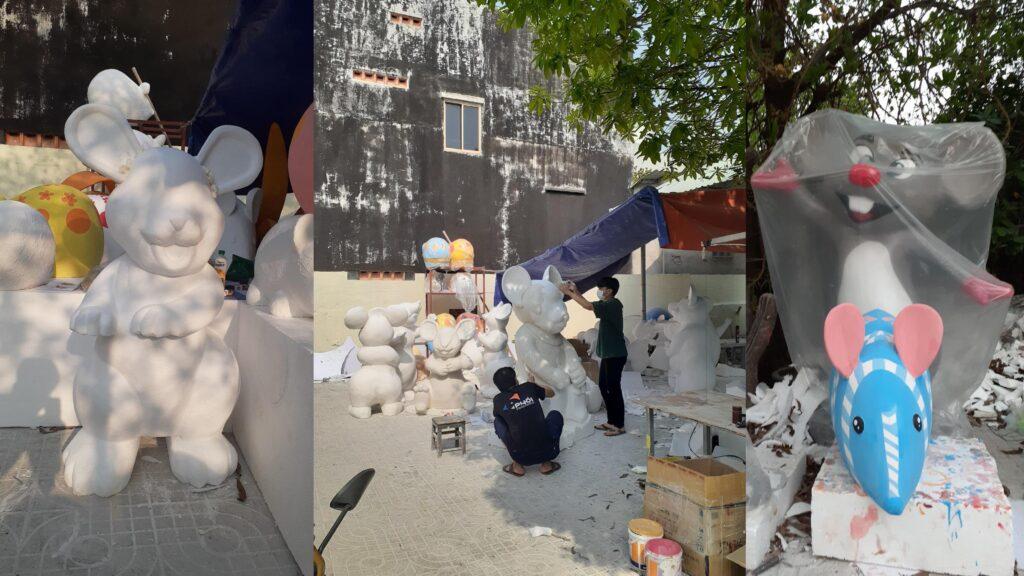 thi công mô hình linh vật tuổi Ngọ 2026 foam 3D ngoài trời