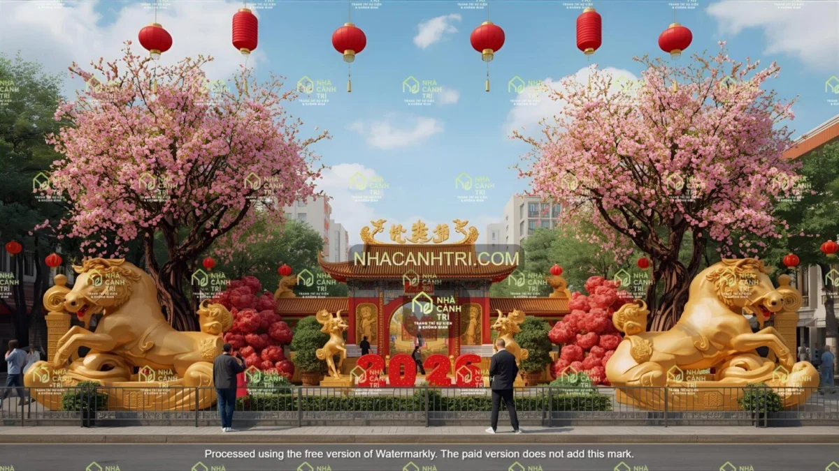 trang trí Tết kết hợp tượng vàng