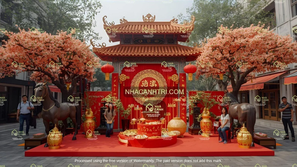 quy trình thiết kế thi công tiểu cảnh Tết