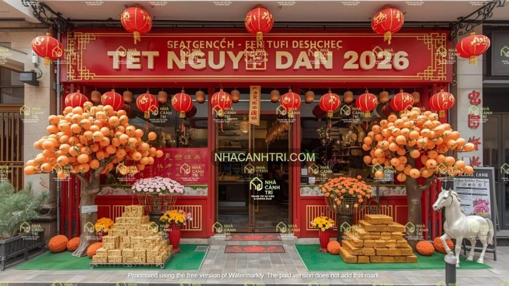 mẫu trang trí Tết cho quán cà phê